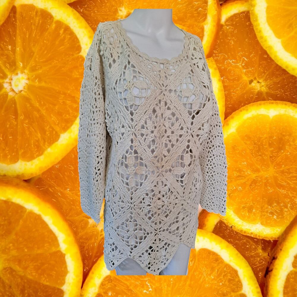 Exclusive Crochet Doily Off‎ White Hand Knit Sweater Size: One Size Fits Most